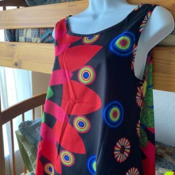 New *GORGEOUS Neon BRIGHT & BLACK Silky Asymmetric Hem CRUISE Resort SUNDRESS -S - Picture 7 of 10